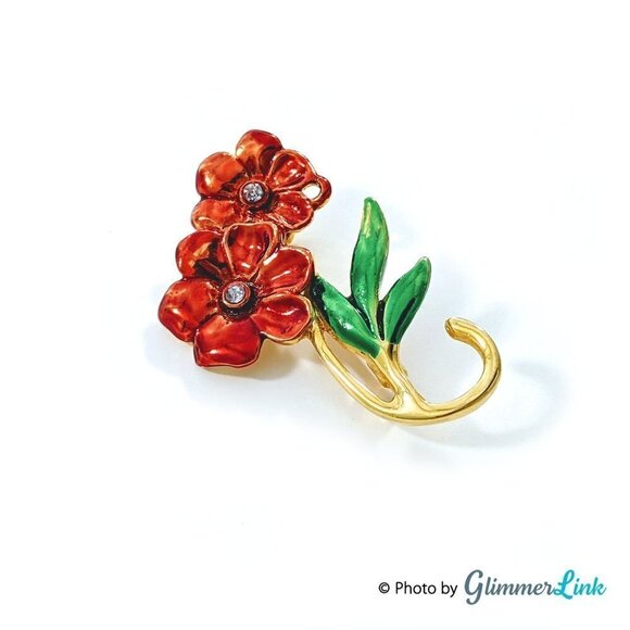 Vintage Red Flower Bouquet Gold Tone Brooch - Picture 1 of 7
